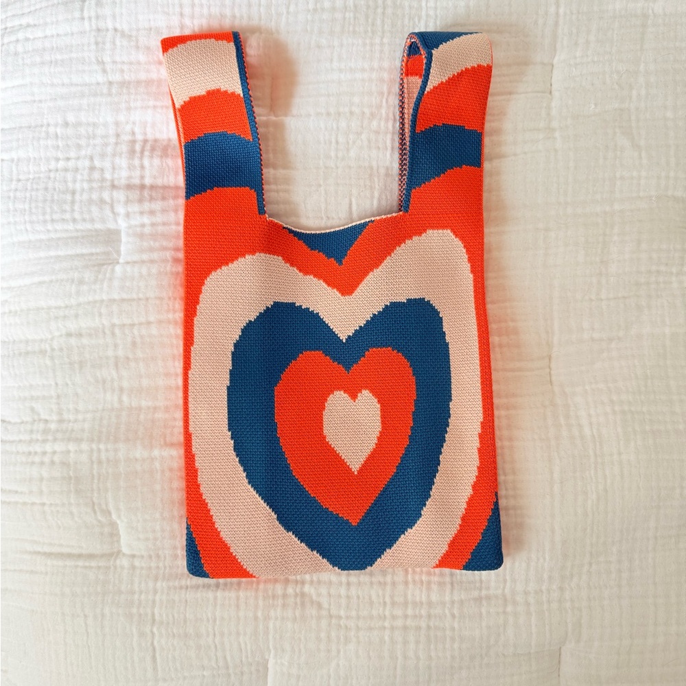 ⚡️ Heart Pattern Knit Tote Bag in Coral, Aqua & Pink